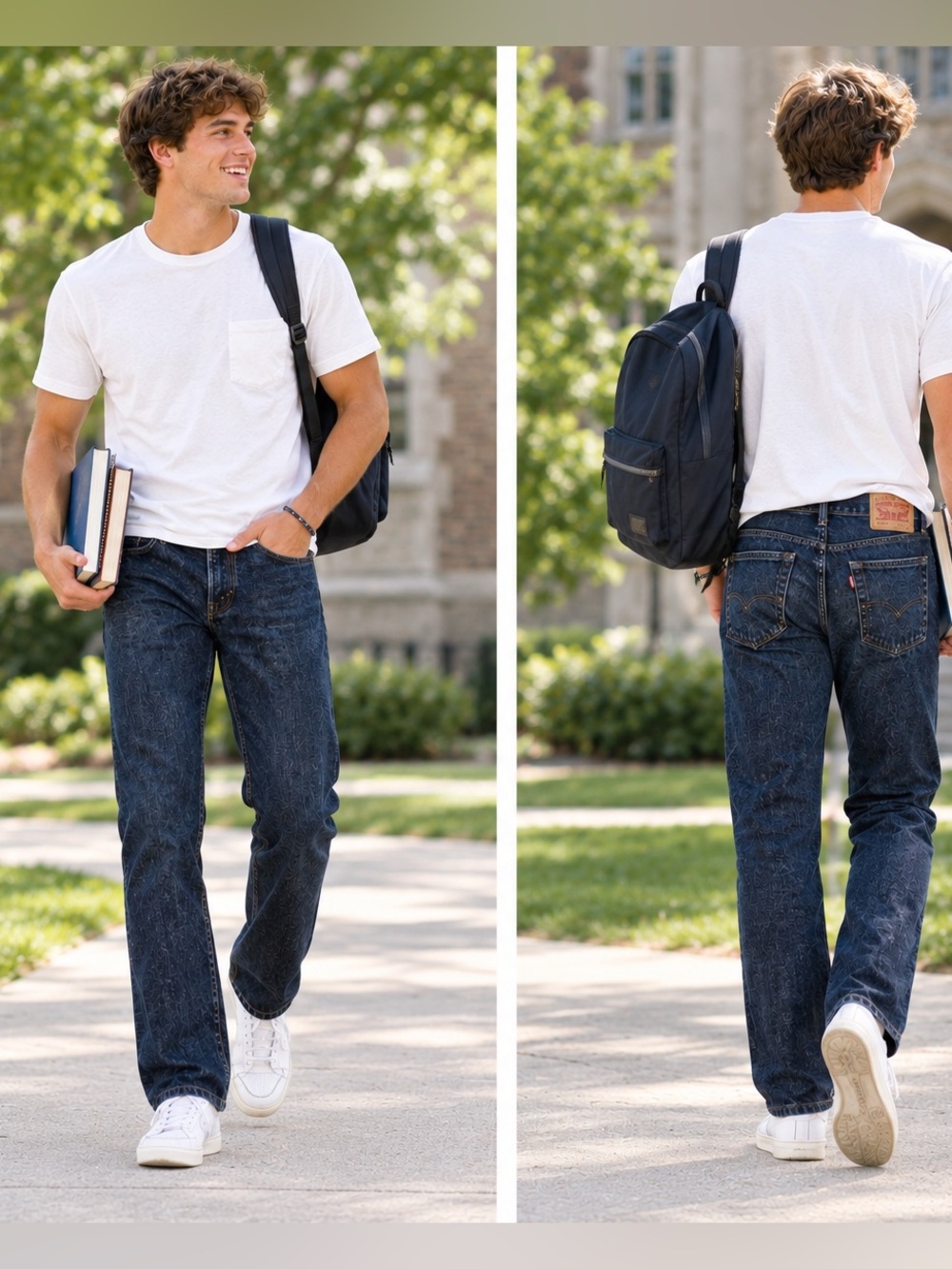 Levi's Men's Straight Jeans - Dark Blue Wash distressed areas
